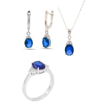 Midyat Nurtaş 201021906 Safir Taşlı 925 Ayar Gümüş Üçlü Set
