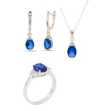Midyat Nurtaş 201021906 Safir Taşlı 925 Ayar Gümüş Üçlü Set