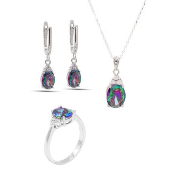 Midyat Nurtaş 201021907 Mistik Topaz Taşlı 925 Ayar Gümüş Üçlü Set