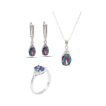 Midyat Nurtaş 201021907 Mistik Topaz Taşlı 925 Ayar Gümüş Üçlü Set