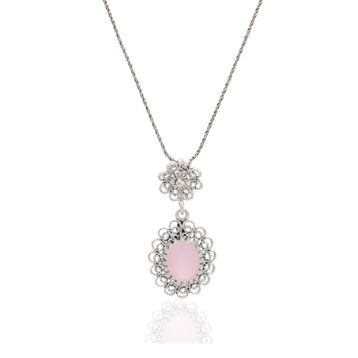 Midyat Nurtaş 201021960 Pembe Kuvars Taşlı Elips Model Oksitli Telkari Gümüş Kolye