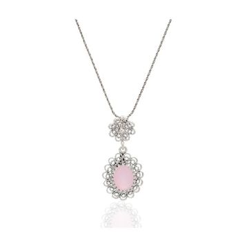Midyat Nurtaş 201021960 Pembe Kuvars Taşlı Elips Model Oksitli Telkari Gümüş Kolye