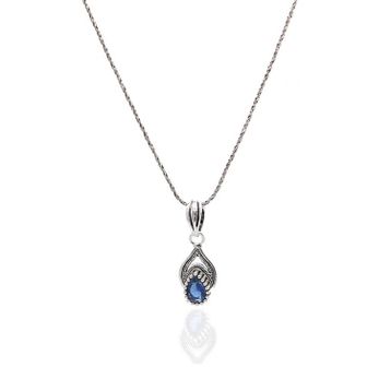 Midyat Nurtaş 201021967 Safir Taşlı Damla Model Oksitli Telkari Gümüş Kolye