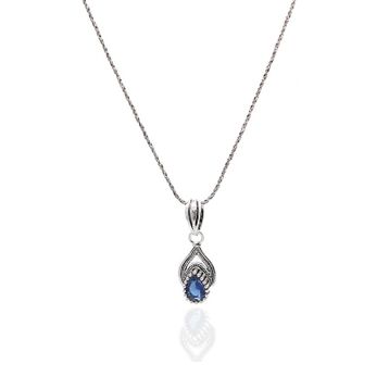 Midyat Nurtaş 201021967 Safir Taşlı Damla Model Oksitli Telkari Gümüş Kolye