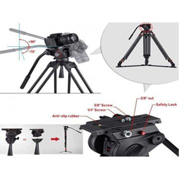 Miliboo MTT609A Hidrolik Kafalı Profesyonel Alüminyum Tripod