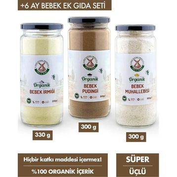 Mill More 330 gr Organik Bebek İrmiği + 300 gr Organik Bebek Pudingi + 300 gr Organik Bebek Muhallebisi