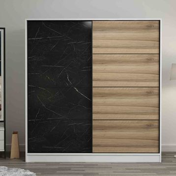 Minar Kale Dore Royal Mermer 180 cm 2 Kapaklı Aynalı Sürgülü Dolap