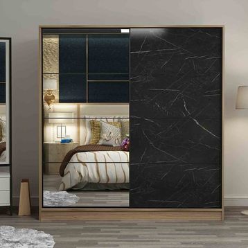 Minar Kale Dore Royal Mermer 180 cm 2 Kapaklı Aynalı Sürgülü Dolap