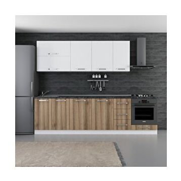Minar Mobilya 280-D6 280 cm Beyaz Dore Hazır Mutfak Dolabı