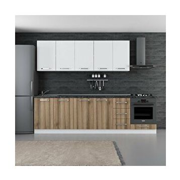 Minar Mobilya 280-D9 Beyaz Dore 280 cm Hazır Mutfak Dolabı