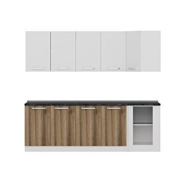 Minar Mobilya Beyaz-Ceviz K240D1 240 cm Köşe Mutfak Dolabı