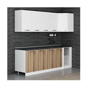Minar Mobilya Beyaz-Ceviz K240D1 240 cm Köşe Mutfak Dolabı