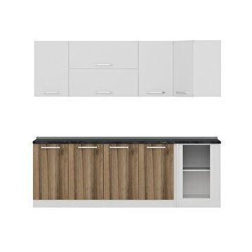 Minar Mobilya Beyaz-Ceviz K240D2 240 cm Köşe Mutfak Dolabı