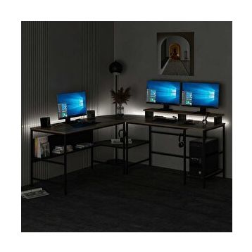 Minar Mobilya Greta Rgb Led Işıklı L Köşe Dore/Siyah Çalışma Masası