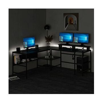 Minar Mobilya Greta Rgb Led Işıklı L Köşe Siyah Çalışma Masası