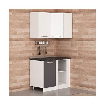 Minar Mobilya K105A1 Beyaz-Antrasit 105 cm Köşe Mutfak Dolabı