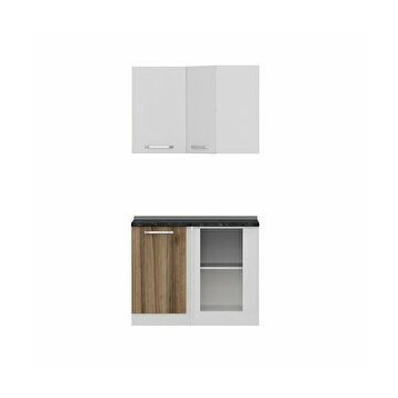 Minar Mobilya K105D1 Beyaz-Ceviz 105 cm Köşe Mutfak Dolabı