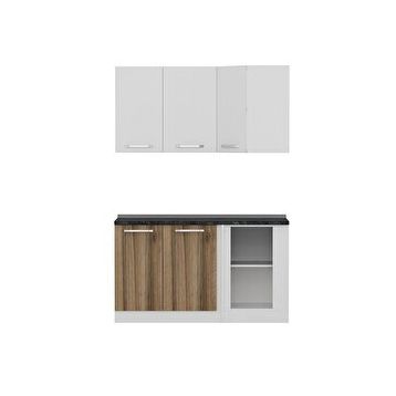 Minar Mobilya K145D1 Beyaz-Ceviz 145 cm Köşe Mutfak Dolabı
