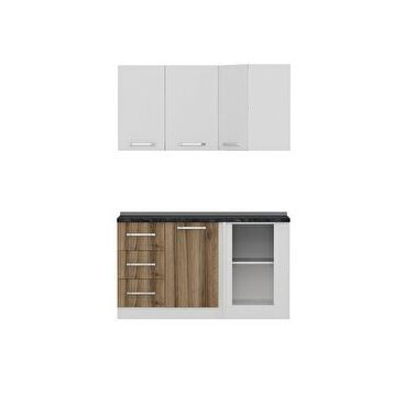 Minar Mobilya K145D2 Beyaz-Ceviz 145 cm Köşe Mutfak Dolabı