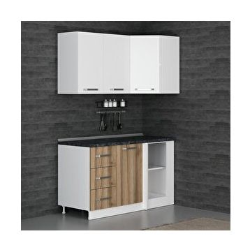 Minar Mobilya K145D2 Beyaz-Ceviz 145 cm Köşe Mutfak Dolabı