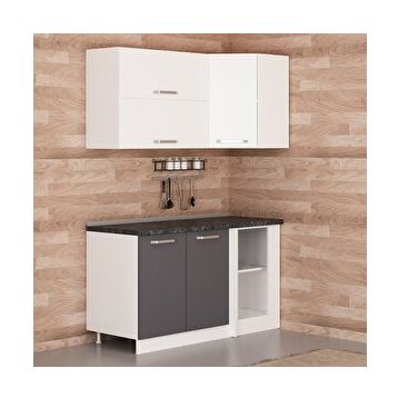 Minar Mobilya K150A2 Beyaz-Antrasit 150 cm Köşe Mutfak Dolabı
