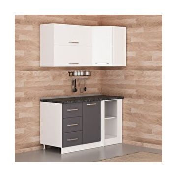 Minar Mobilya K150A4 Beyaz-Antrasit 150 cm Köşe Mutfak Dolabı