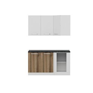 Minar Mobilya K150D1 Beyaz-Ceviz 150 cm Köşe Mutfak Dolabı