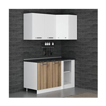 Minar Mobilya K150D1 Beyaz-Ceviz 150 cm Köşe Mutfak Dolabı