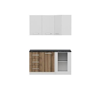 Minar Mobilya K150D3 Beyaz-Ceviz 150 cm Köşe Mutfak Dolabı