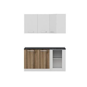 Minar Mobilya K155D1 Beyaz-Ceviz 155 cm Köşe Mutfak Dolabı