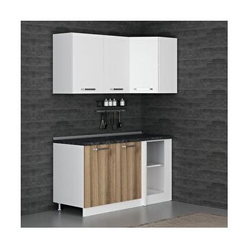Minar Mobilya K155D1 Beyaz-Ceviz 155 cm Köşe Mutfak Dolabı