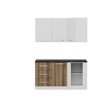 Minar Mobilya K155D2 Beyaz-Ceviz 155 cm Köşe Mutfak Dolabı