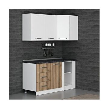 Minar Mobilya K155D2 Beyaz-Ceviz 155 cm Köşe Mutfak Dolabı