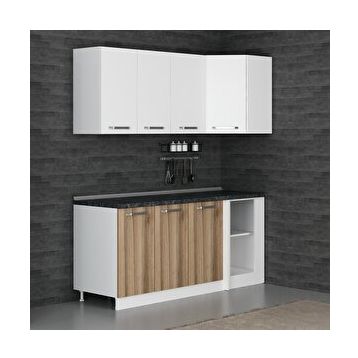 Minar Mobilya K185D1 Beyaz-Ceviz 185 cm Köşe Mutfak Dolabı