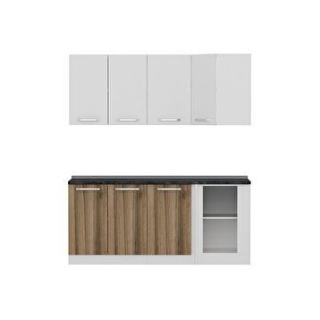 Minar Mobilya K185D2 Beyaz-Ceviz 185 cm Köşe Mutfak Dolabı