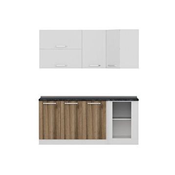 Minar Mobilya K185D3 Beyaz-Ceviz 185 cm Köşe Mutfak Dolabı