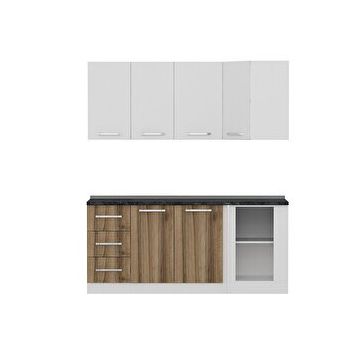 Minar Mobilya K185D4 Beyaz-Ceviz 185 cm Köşe Mutfak Dolabı