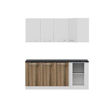 Minar Mobilya K190D1 Beyaz-Ceviz 190 cm Köşe Mutfak Dolabı