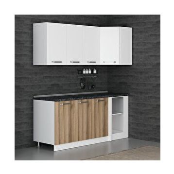 Minar Mobilya K190D1 Beyaz-Ceviz 190 cm Köşe Mutfak Dolabı