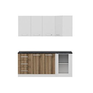 Minar Mobilya K190D2 Beyaz-Ceviz 190 cm Köşe Mutfak Dolabı