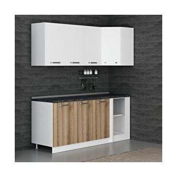 Minar Mobilya K195D1 Byaz-Ceviz 195 cm Köşe Mutfak Dolabı