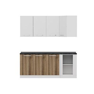 Minar Mobilya K195D2 Beyaz-Ceviz 195 cm Köşe Mutfak Dolabı