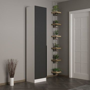 Minar Mobilya Kale 210 cm 1 Kapaklı 1b Raf Beyaz Mebran Çizgili Antrasit Portmanto