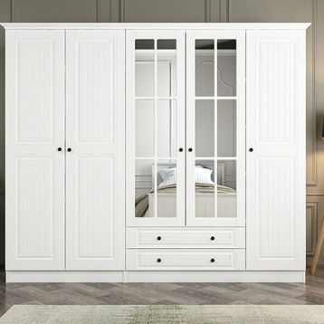 Minar Mobilya Kale 5 Mebran Kapaklı 2 Çekmeceli Taçlı Dolap - Beyaz 190 cm Dolap