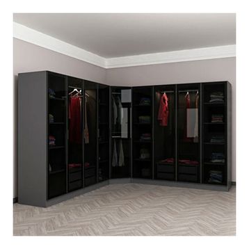 Minar Mobilya Kale 9 Füme Cam Kapaklı 4 Çekmeceli Antrasit Füme Cam Köşe Dolap