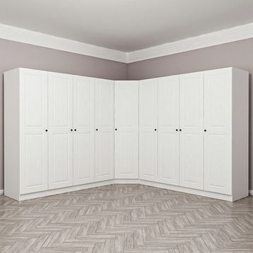 Minar Mobilya Kale190 9 Kapaklı 4 Çekmeceli Beyaz Mebran 190 cm Köşe Dolap