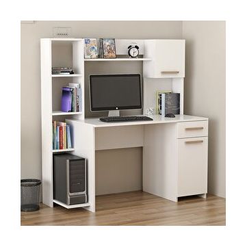 Minar Mobilya Merry Modern Raflı Dolaplı Beyaz Çalışma Masası