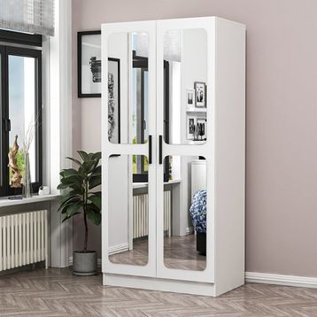 Minar Mobilya Minar Kale 2 Kapak Aynalı Zincir Beyaz 210 cm Dolap