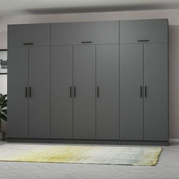Minar Mobilya Minar Kale 7 Kapaklı 2 Çekmeceli Yüklük Antrasit 235 CM Dolap