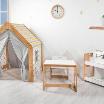 Minera Kumru Model Ahşap Çocuk Çalışma Oyun Masa Sandalye Kitaplık ve Oyun Evi Seti